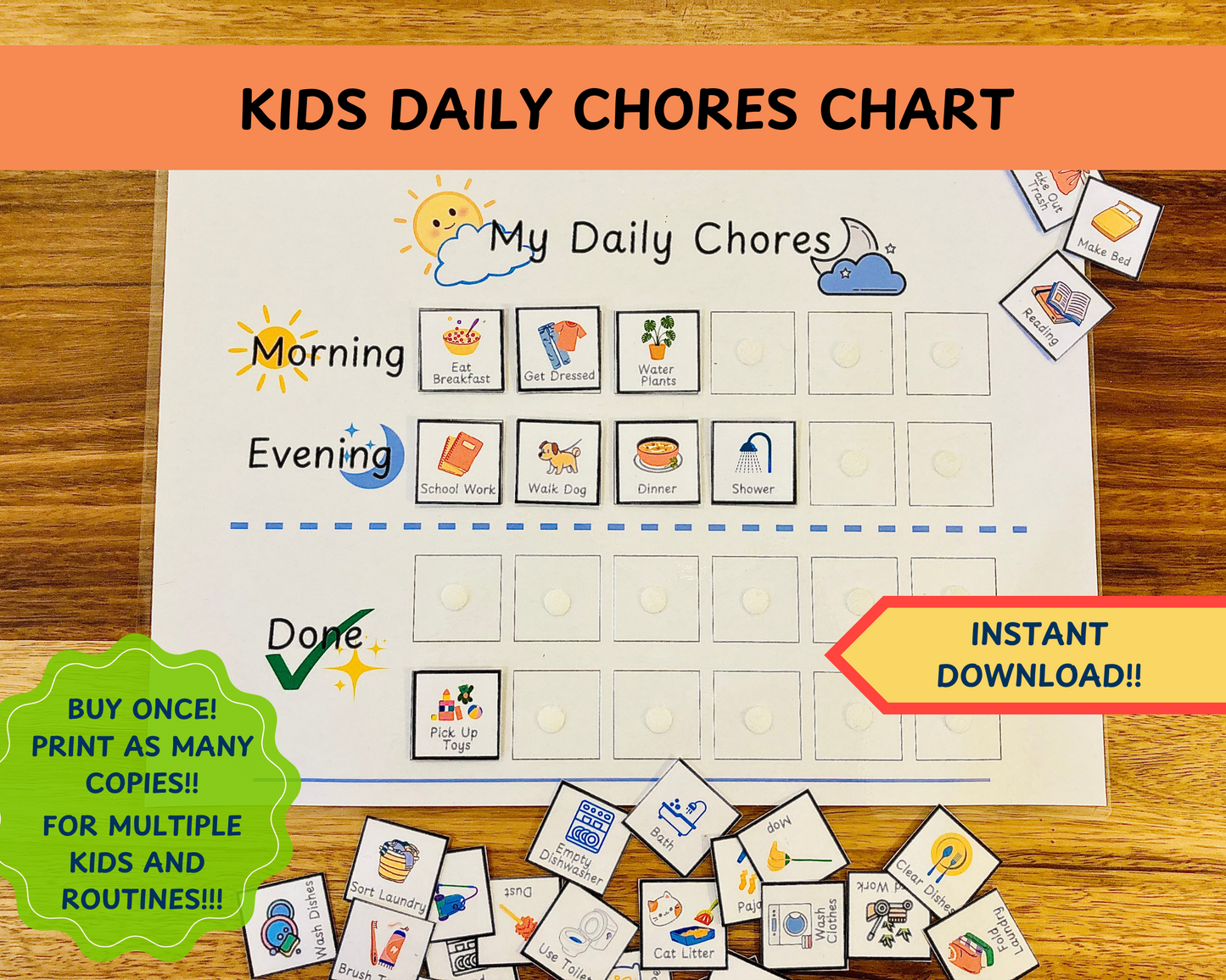 Kids Daily Chores Chart | Responsibility & Routine Tracker