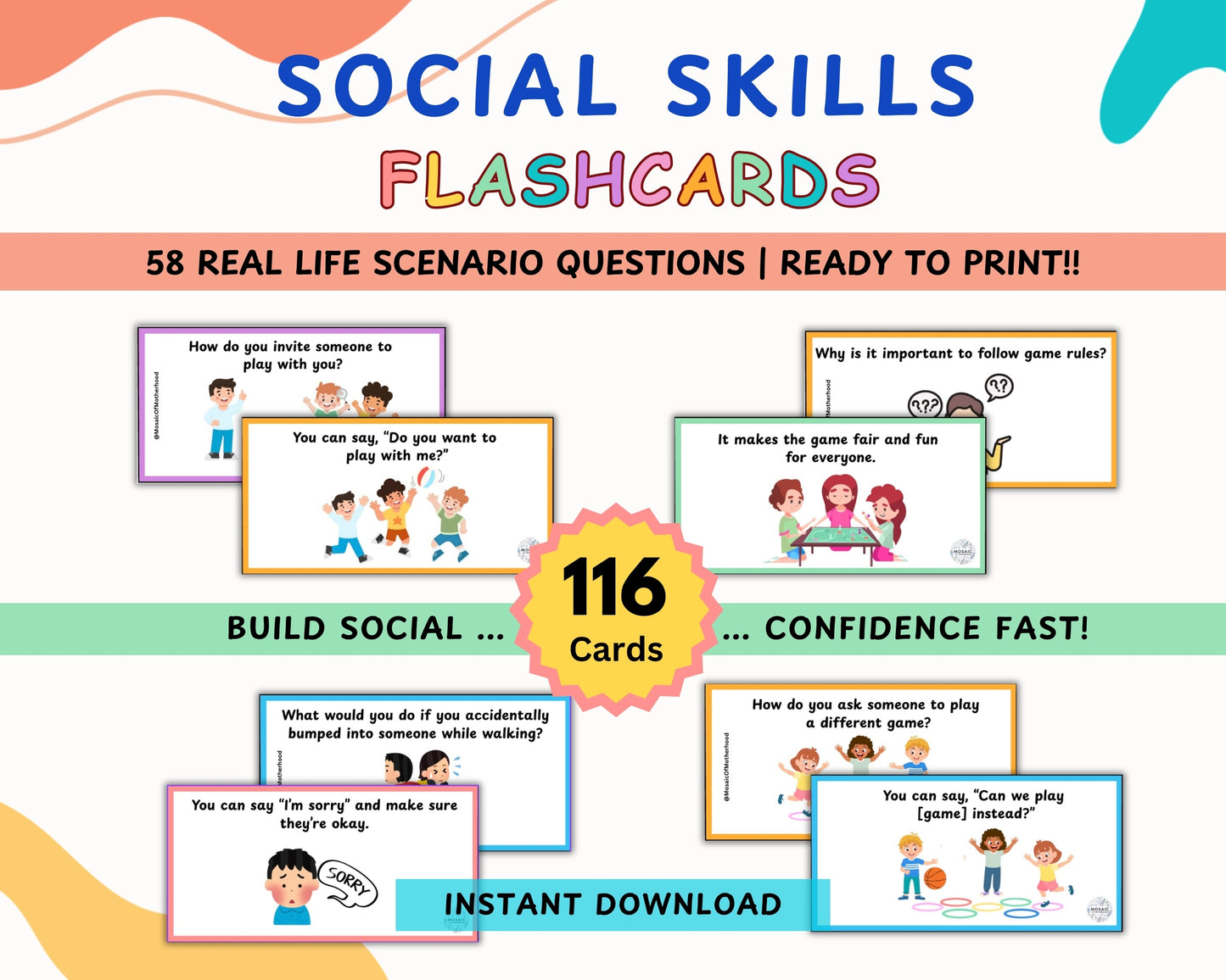 Social Skills Flash Cards for Kids (116 Cards for Autism & SEL)
