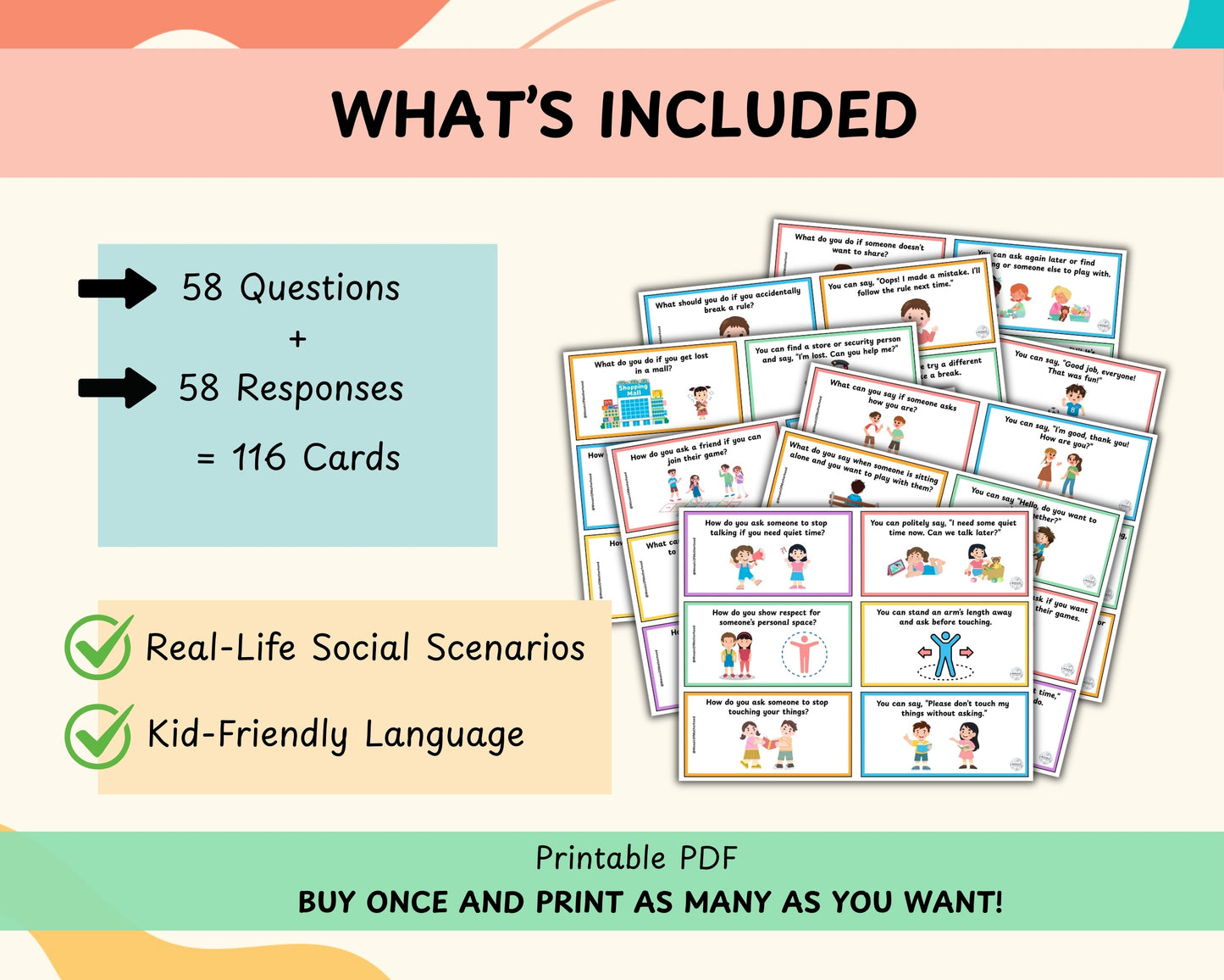 Social Skills Flash Cards for Kids (116 Cards for Autism & SEL)